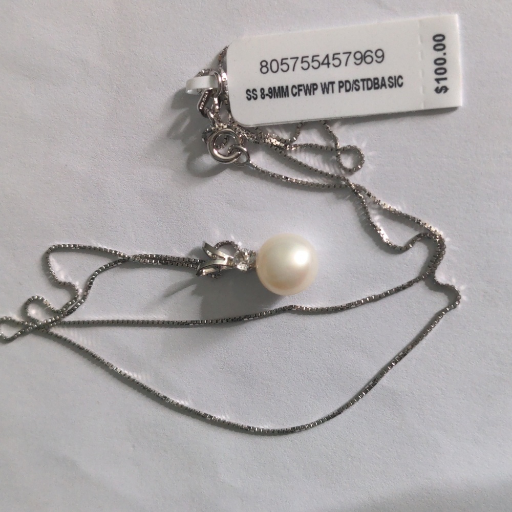 NWT Genuine Peart Pendant Necklace, Sterling Silver Chain, Dainty Freshwater - Picture 3 of 5